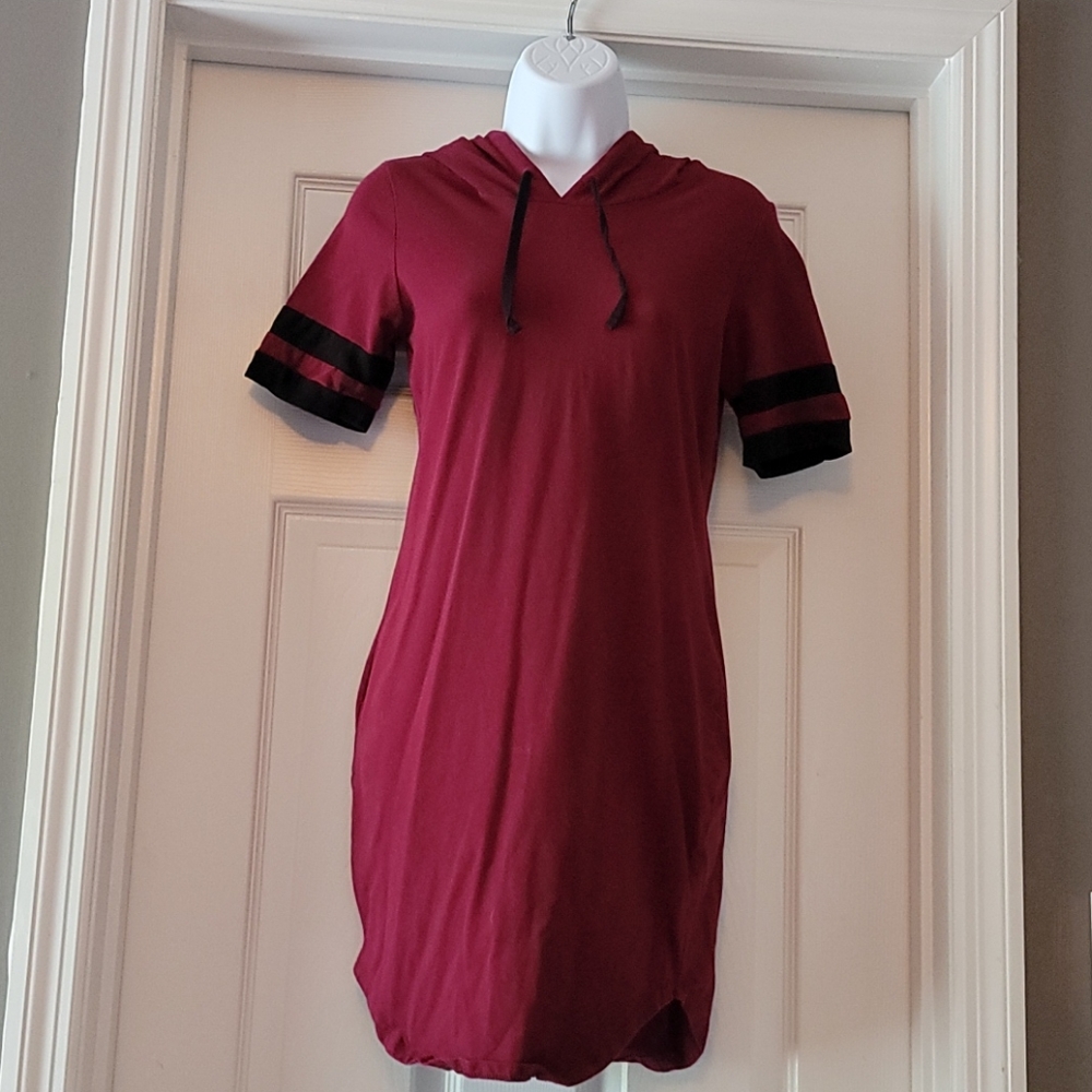 Hooded mini dress with dolphin hem
